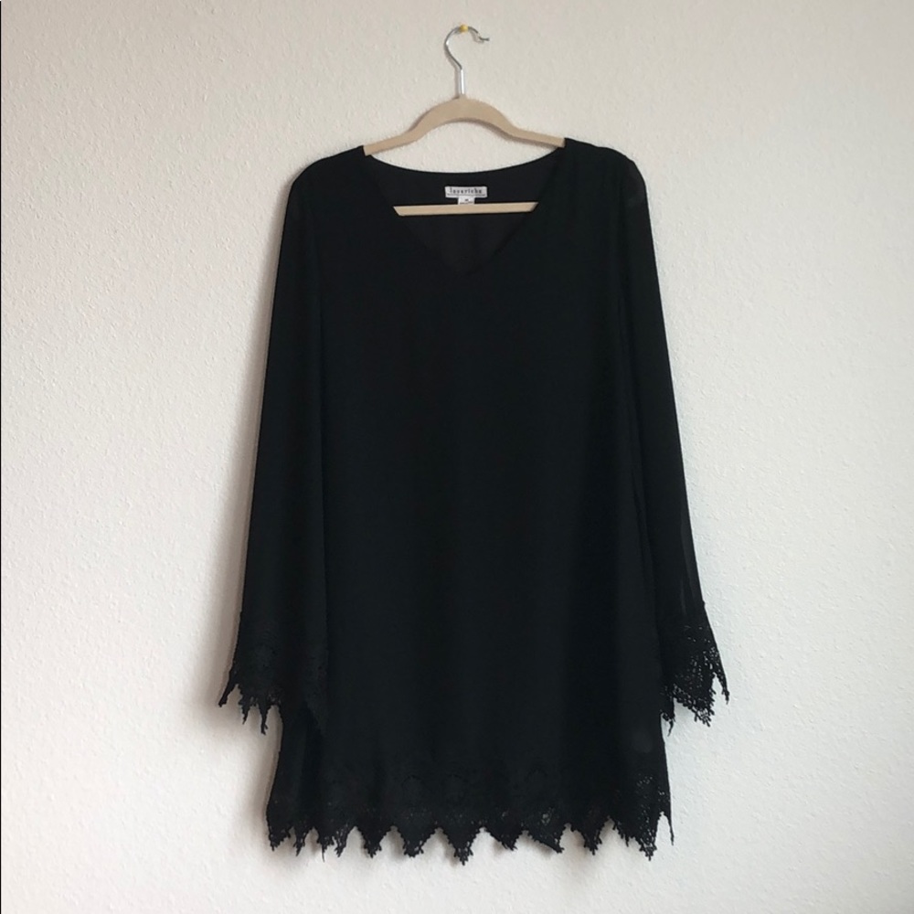 Loveriche Black Long Sleeve Dress with Lace Detail